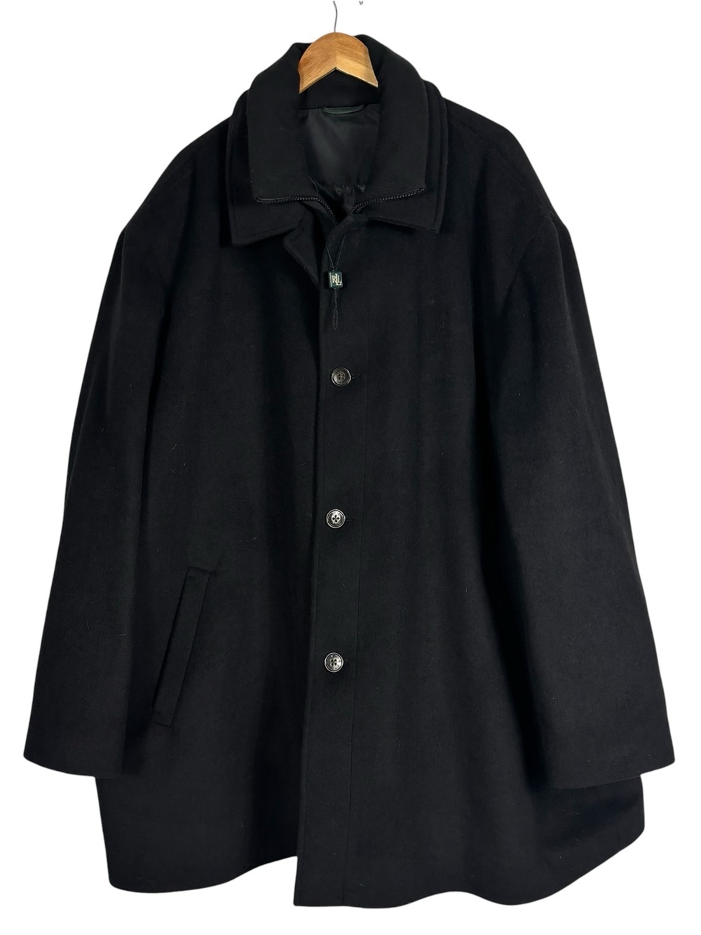 Ralph Lauren Wool Blend Black Pea Coat 64R 5XL Zip Button Quilted Lining Jacket